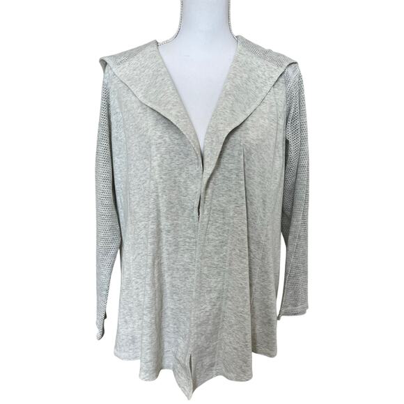 Chico's Sweaters - Chico's Cardigan Women's Grey Hoodie Mesh Sleeves Missing size tag - See pics